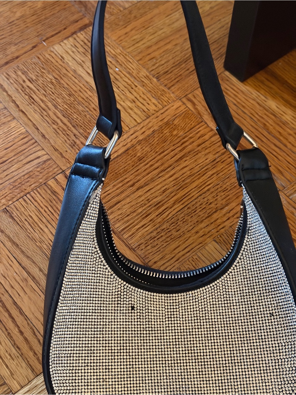 Black and Silver Crystal Hobo Shoulder Bag